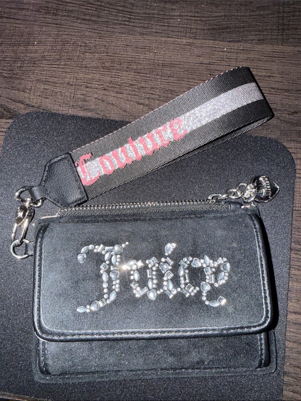 Black Jeweled Wristlet with 'Juicy Couture' Strap